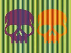 Ilusão de ótica - Essas caveiras parecem roxa e laranja, mas ambas são vermelhas Ilusão de ótica - Essas caveiras parecem roxa e laranja, mas ambas são vermelhas